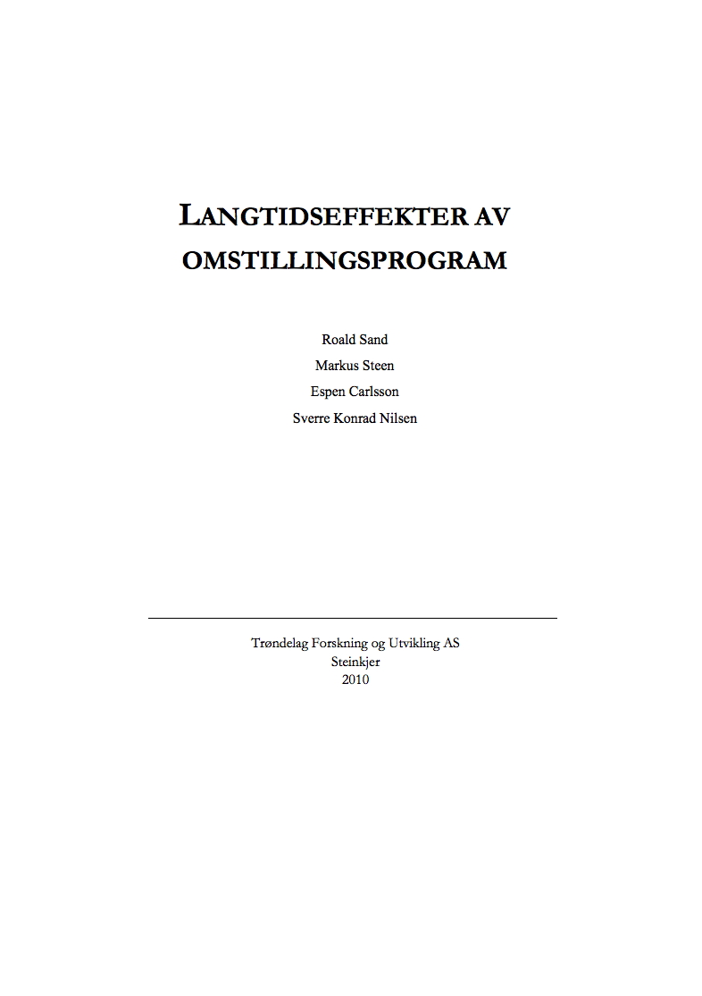 Framside av rapporten Langtidseffekter av omstillingsprogram