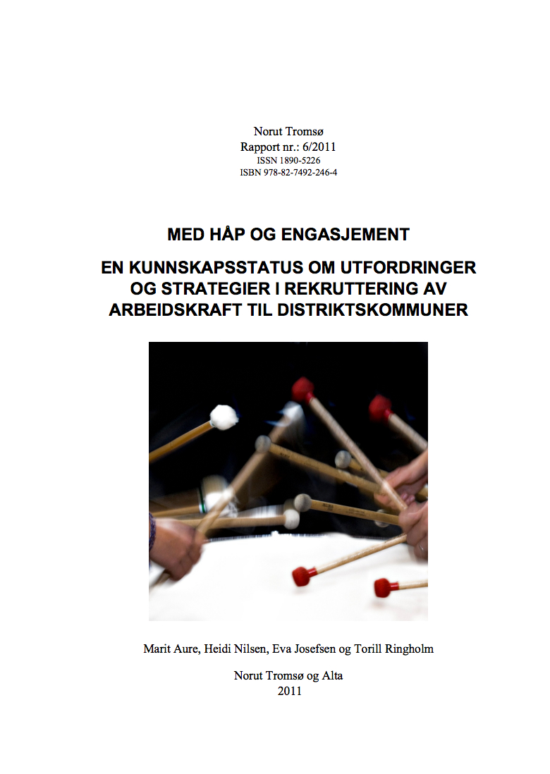 Framside av rapporten Med håp og engasjement - en kunnskapsstatus om utfordringer og strategier i rekruttering av arbeidskraft til distriktskommuner