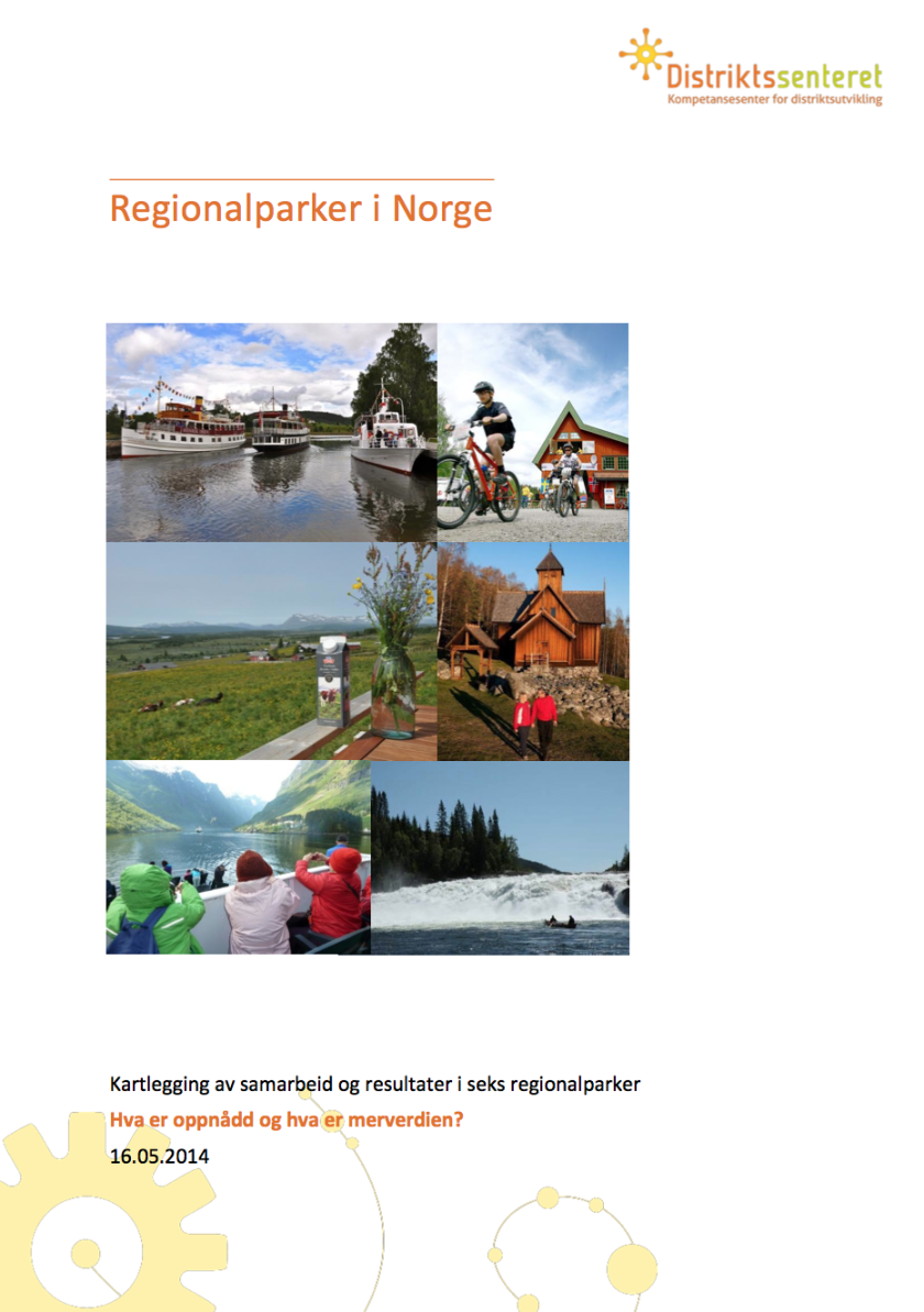 Framside av rapport Regionalparker i Norge.