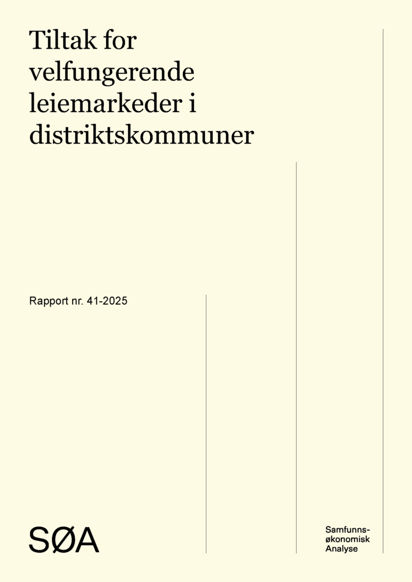 Rapportforside med tittelen Tiltak for velfungerende leiemarkeder i distriktskommuner